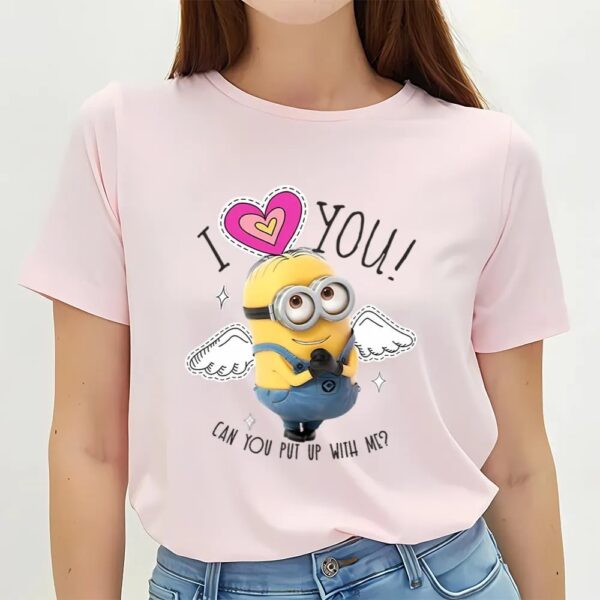 Valentines Womens Shirts, Minions Valentine’s Day Dave I Love You Angel Wings T-Shirt