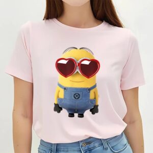 Valentines Womens Shirts Minions Valentines Day Heart Shaped Glasses T Shirt 3