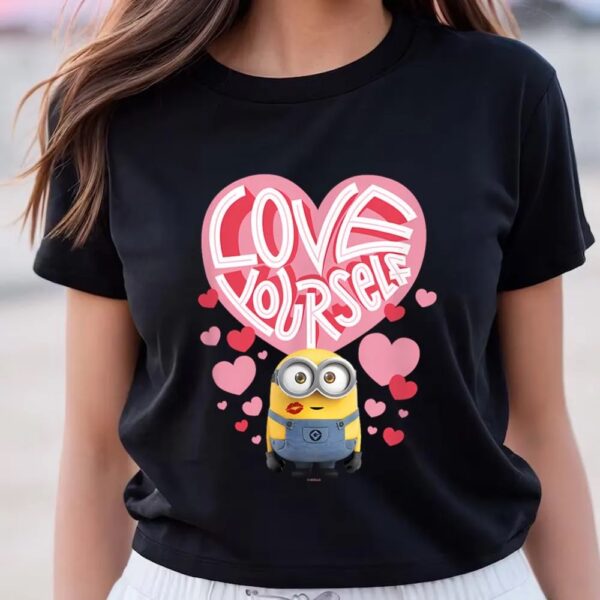 Valentines Womens Shirts, Minions Valentines Day Love Yourself Heart Collage T-Shirt