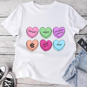 Valentines Womens Shirts Monogrammed Basic Girl Candy Hearts Long Valentine T Shirt 1