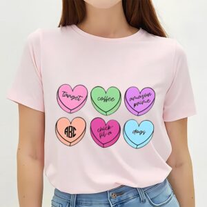 Valentines Womens Shirts Monogrammed Basic Girl Candy Hearts Long Valentine T Shirt 2