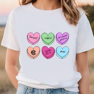 Valentines Womens Shirts Monogrammed Basic Girl Candy Hearts Long Valentine T Shirt 3