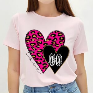 Valentines Womens Shirts Monogrammed Pink Leopard And Black Hearts Valentine Shirt 2