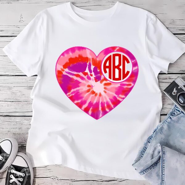 Valentines Womens Shirts, Monogrammed Tie Dye Heart Valentine T-Shirt