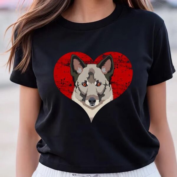 Valentines Womens Shirts, Norwegian Elkhound Heart Valentine Day Dog T-Shirt