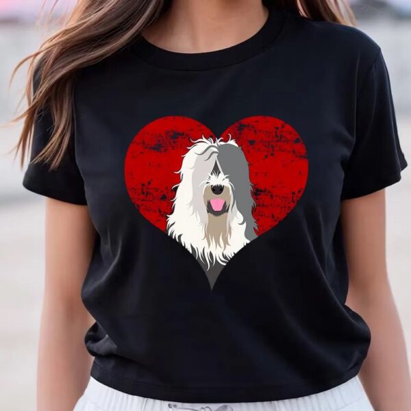 Valentines Womens Shirts, Old English Sheepdog Heart Valentine Day Dog T-Shirt