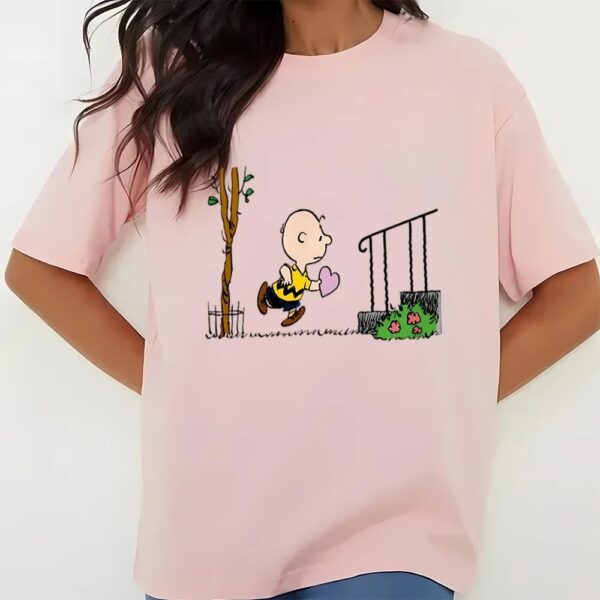 Valentines Womens Shirts, Peanuts Charlie Brown Runs With Valentine T-Shirt