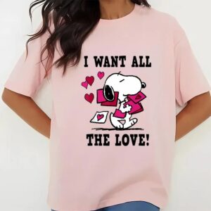 Valentines Womens Shirts Peanuts Snoopy All The Love Valentine T Shirt 3