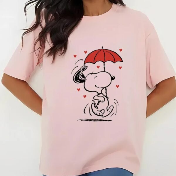 Valentines Womens Shirts, Peanuts Snoopy Raining Hearts Valentine T-Shirt