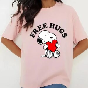 Valentines Womens Shirts Peanuts Valentine Free Snoopy Hugs T Shirt 3