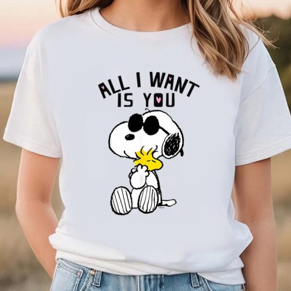 Valentines Womens Shirts, Peanuts Valentine Snoopy All I Want T-Shirt