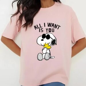 Valentines Womens Shirts Peanuts Valentine Snoopy All I Want T Shirt 3