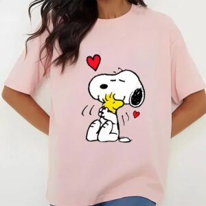 Valentines Womens Shirts Peanuts Valentine Snoopy And Woodstock Lots Of Love T shirt 3