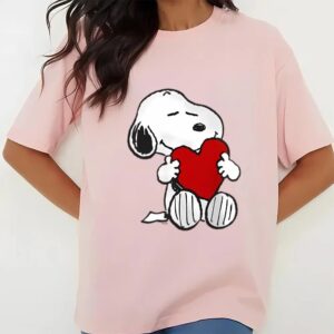 Valentines Womens Shirts Peanuts Valentine Snoopy Hugging Heart T Shirt 3