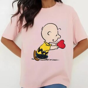 Valentines Womens Shirts Peanuts Valentines Day Charlie Brown Red Heart T Shirt 3