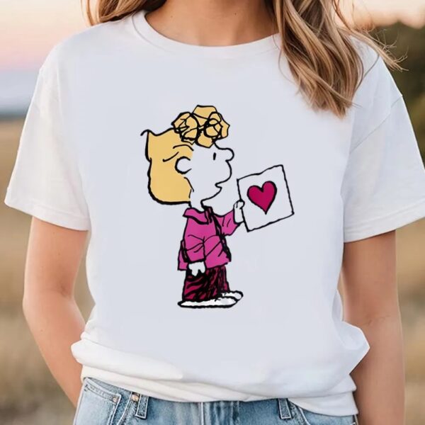 Valentines Womens Shirts, Peanuts Valentine’s Day Sally Valentine Card T-Shirt