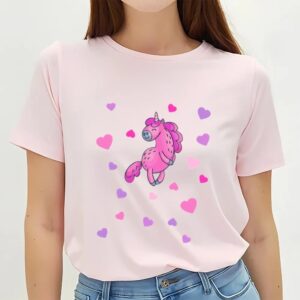 Valentines Womens Shirts Pink Unicorn With Pink And Purple Hearts T shirt 3