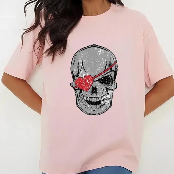 Valentines Womens Shirts, Pirate Skull Weathered Valentine’s Day Shirt