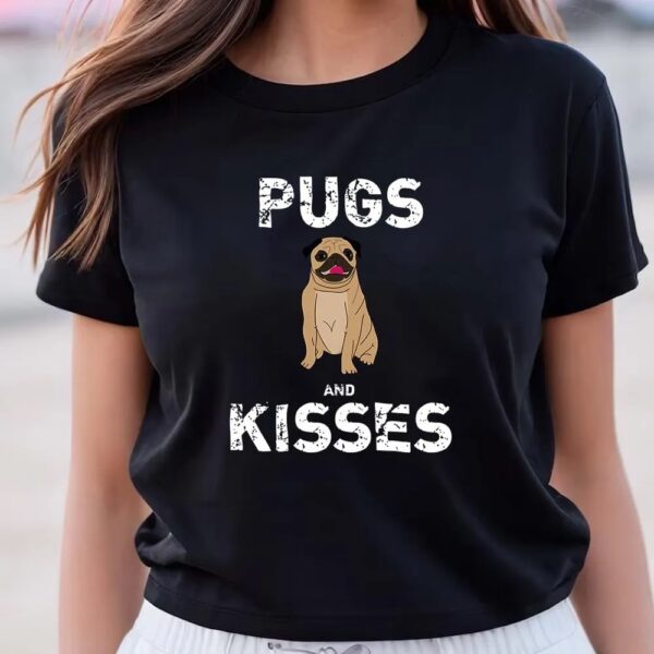 Valentines Womens Shirts, Pugs And Kisses Dog Animal Pet Funny Valentine Day T-Shirt