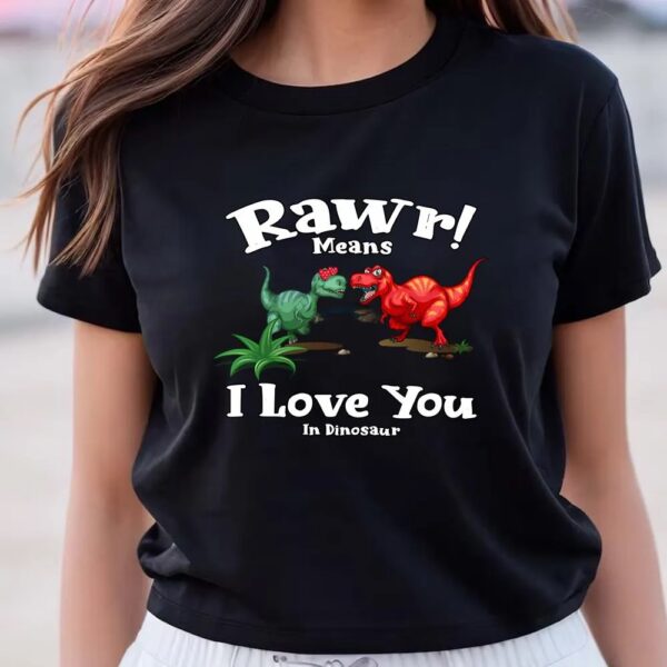 Valentines Womens Shirts, Rawr Means I Love You In Dinosaur, I Love You Valentine’s T-Shirt