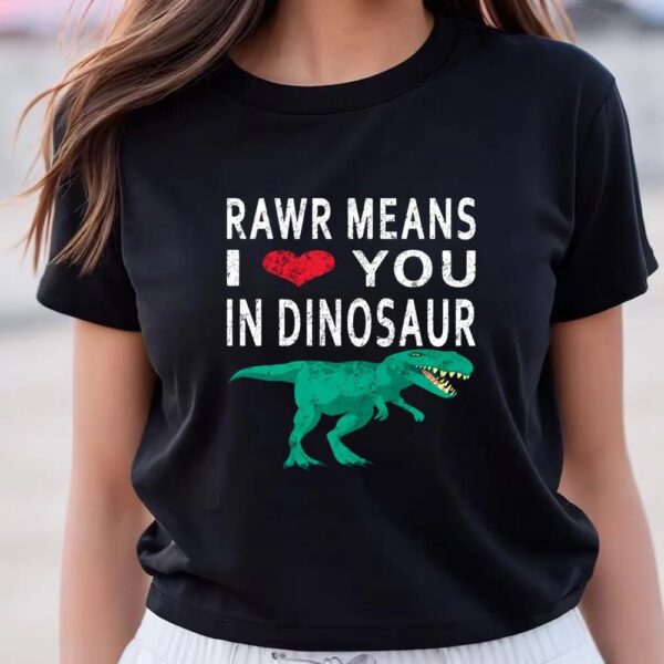 Valentines Womens Shirts, Rawr Means I Love You In Dinosaur Valentine’s T-Shirt