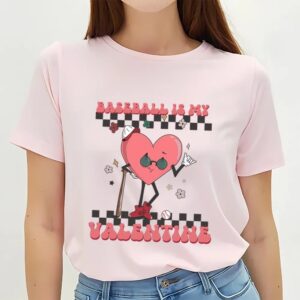 Valentines Womens Shirts Retro Baseball Valentines Day Baseball Is My Valentine Baseball Heart T Shirt 3