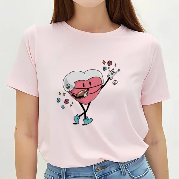 Valentines Womens Shirts, Retro Football Heart Player Shirt, Football Valentines Day Gift T-Shirt