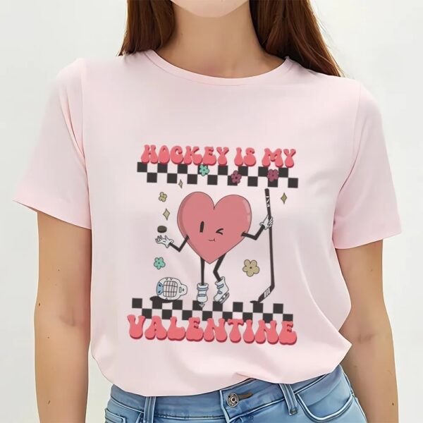 Valentines Womens Shirts, Retro Hockey Valentines Day shirt, Hockey Is My Valentine, Hockey Heart Player T-Shirt