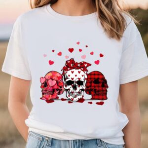 Valentines Womens Shirts Skull Heart Buffalo Plaid Wearing Bandana Valentines Day T Shirt 1