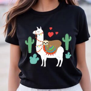 Valentines Womens Shirts Sloth Llama Heart Cactus Funny Valentines Day Shirt 3