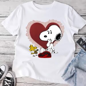 Valentines Womens Shirts Snoopy And Woodstock Eat Chocolate Valentine Day Shirt 1