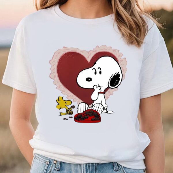 Valentines Womens Shirts, Snoopy And Woodstock Eat Chocolate Valentine Day Shirt