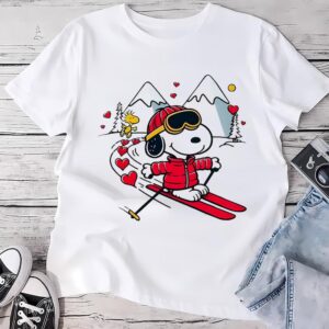 Valentines Womens Shirts Snoopy And Woodstock Skiing Valentine Day Shirt 1