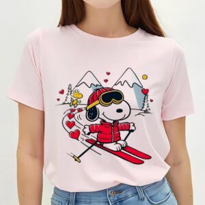 Valentines Womens Shirts Snoopy And Woodstock Skiing Valentine Day Shirt 2