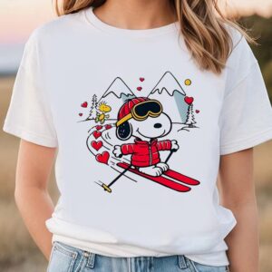 Valentines Womens Shirts Snoopy And Woodstock Skiing Valentine Day Shirt 3