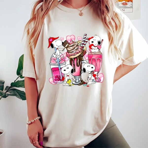 Valentines Womens Shirts, Snoopy Coffee Valentine Shirt, Drink And Food Valentine Shirt