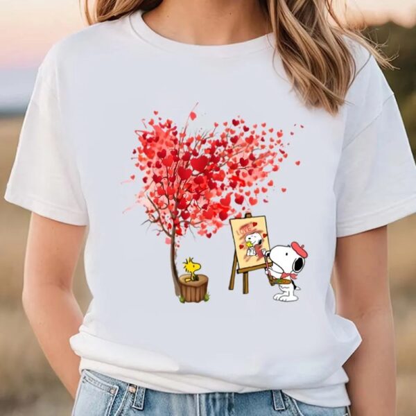 Valentines Womens Shirts, Snoopy Paint Valentine Tree T-shirt