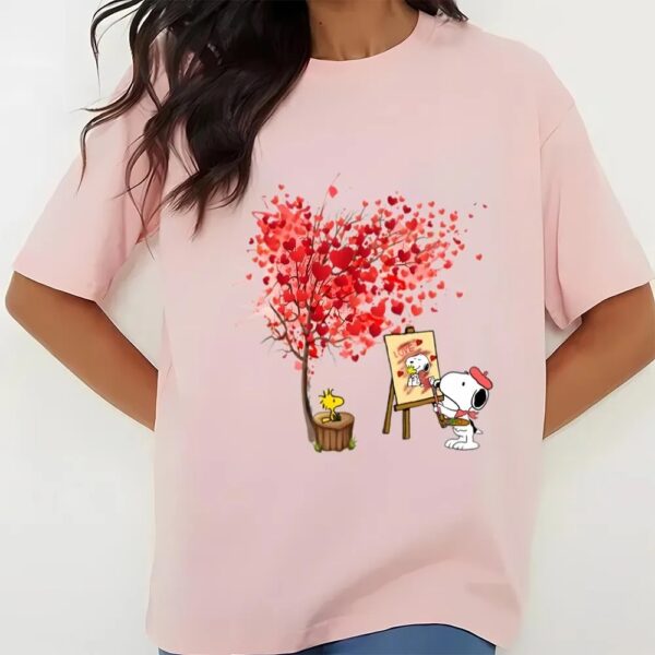 Valentines Womens Shirts, Snoopy Paint Valentine Tree T-shirt