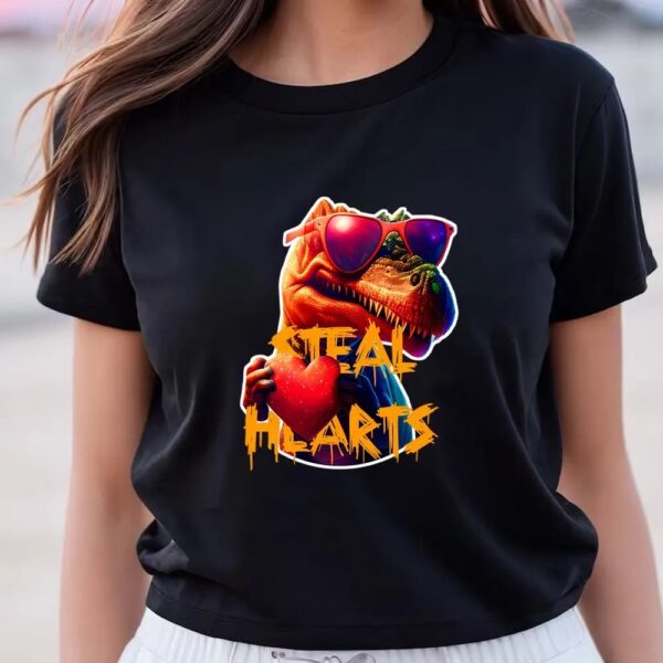 Valentines Womens Shirts, Trex Steal Heart Valentine T-shirt