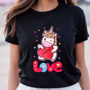 Valentines Womens Shirts Unicorn Love Heart Valentine Day T Shirt 3