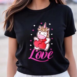 Valentines Womens Shirts Unicorn Love Heart Valentines Day T Shirt 3