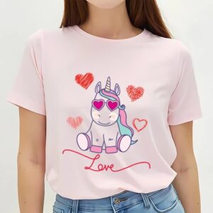 Valentines Womens Shirts Unicorn Love Hearts Sweet Valentines Lovers Gift T Shirt 3