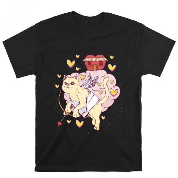 Valentines Womens Shirts, Valentine Cat Cupid T-Shirt