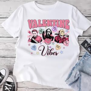 Valentines Womens Shirts, Valentine Vibes Horror Movie Characters Shirt