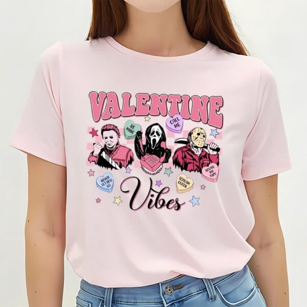 Valentines Womens Shirts, Valentine Vibes Horror Movie Characters Shirt