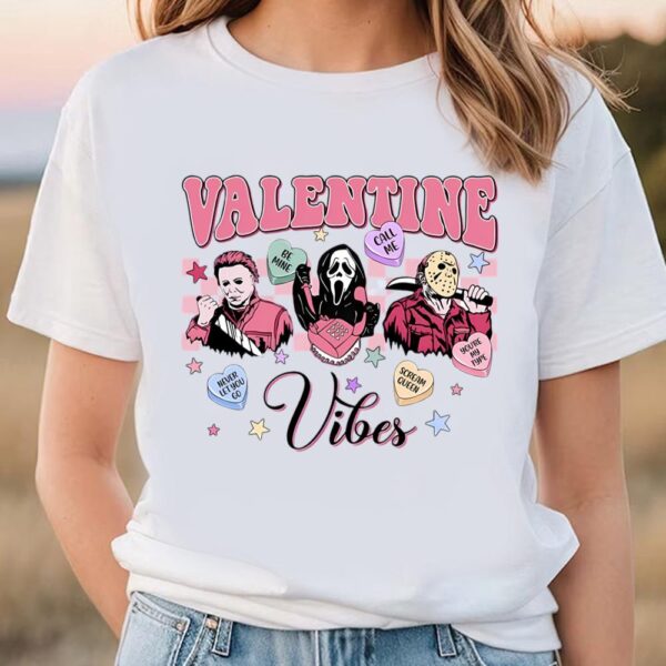 Valentines Womens Shirts, Valentine Vibes Horror Movie Characters Shirt