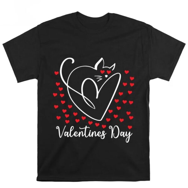 Valentines Womens Shirts, Valentines Day Cat Red Roses Cute Valentine Pet Women Girls T-Shirt