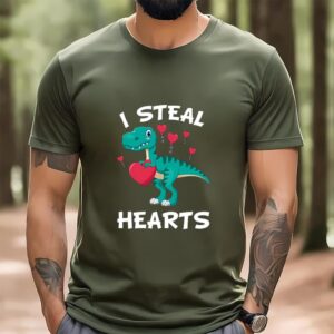 Valentines Womens Shirts Valentines Day Dinosaur I Steal Hearts T rex Lovers T Shirt 1