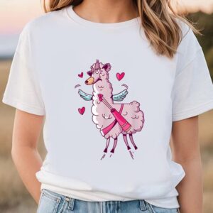 Valentines Womens Shirts Valentines Day Gift Cute Winged Llama With Hearts Around T Shirt 1