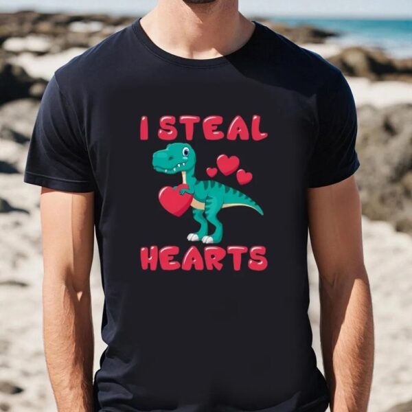 Valentines Womens Shirts, Valentines Day I Steal Hearts Trex Lovers T-Shirt